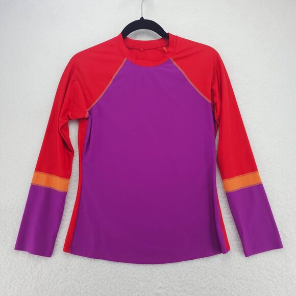 prAna Lorelei Sun Top Womens Small Red Purple Colorblock UPF 50+ Nylon Stretch - Picture 1 of 10